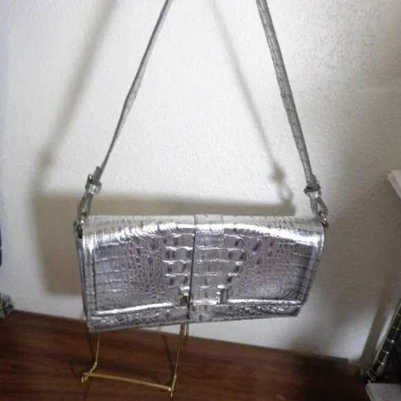 STUNNING Vintage Brahmin SILVER Melbourne Leather Shoulder Bag EXACT Clean LN - Picture 14 of 16